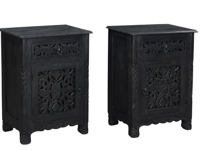 30" Black Solid Wood Distressed One Drawer Nightstand