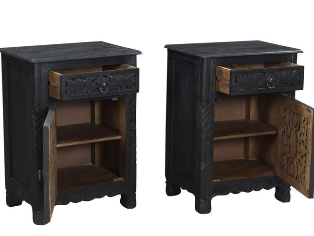 30" Black Solid Wood Distressed One Drawer Nightstand