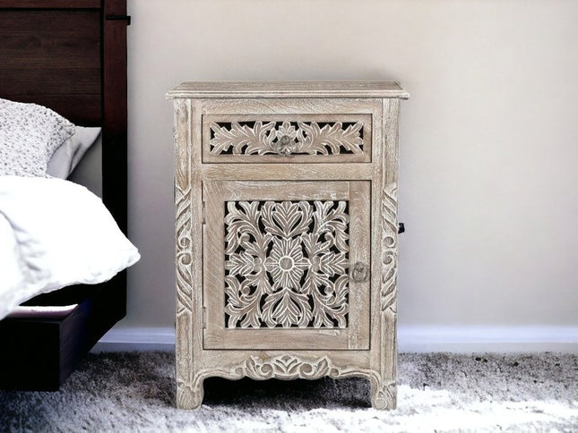 30" Gray Solid Wood Distressed One Drawer Nightstand