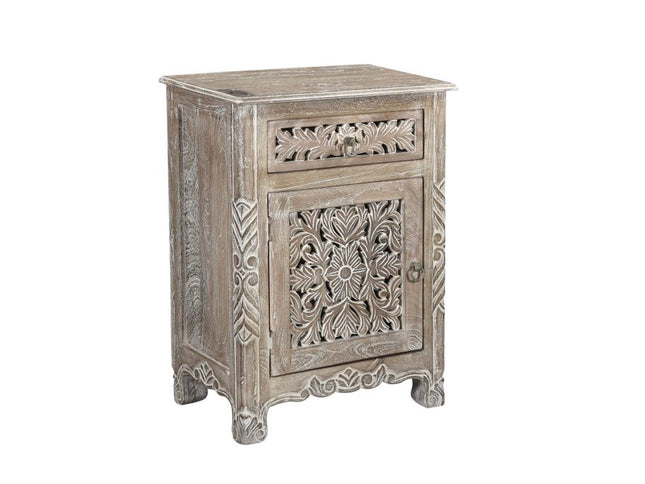 30" Gray Solid Wood Distressed One Drawer Nightstand
