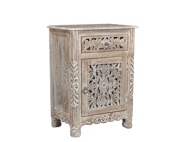 30" Gray Solid Wood Distressed One Drawer Nightstand