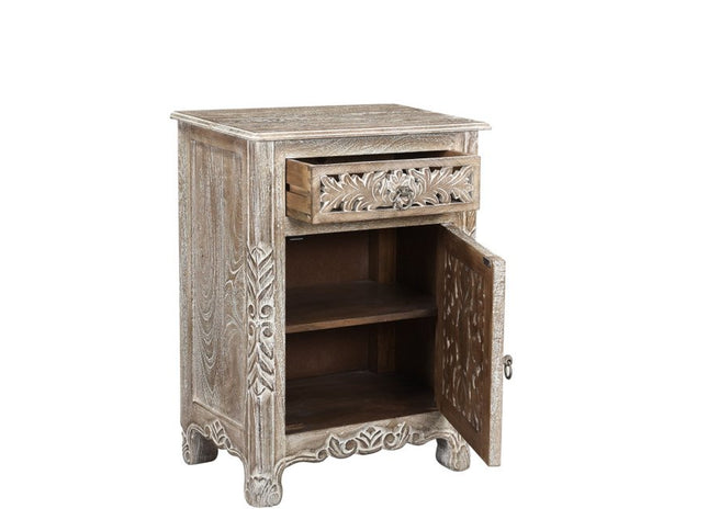 30" Gray Solid Wood Distressed One Drawer Nightstand