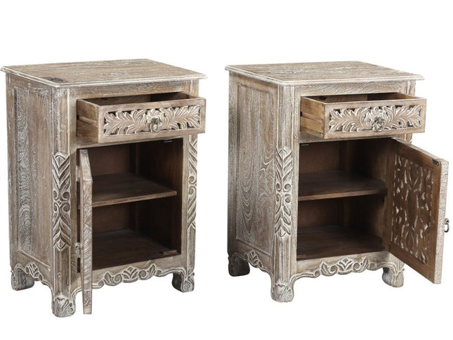 30" Gray Solid Wood Distressed One Drawer Nightstand