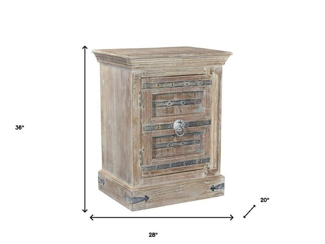 36" White Solid Wood Distressed Nightstand