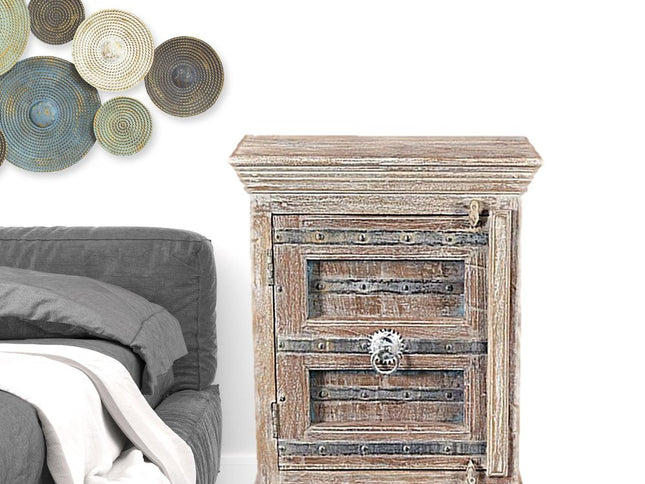 36" White Solid Wood Distressed Nightstand