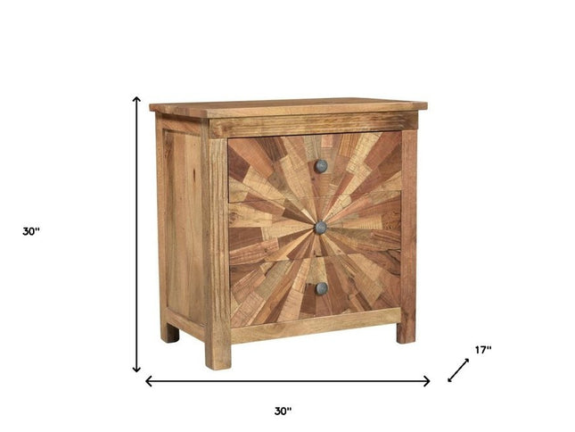 30" Brown Solid Wood Three Drawer Nightstand