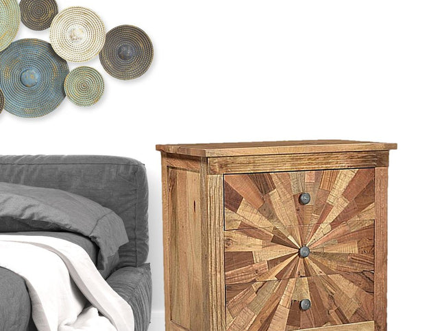 30" Brown Solid Wood Three Drawer Nightstand