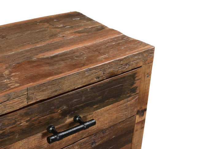 30" Dark Brown Solid Wood Distressed Three Drawer Nightstand