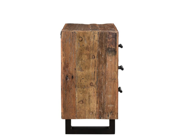 30" Dark Brown Solid Wood Distressed Three Drawer Nightstand