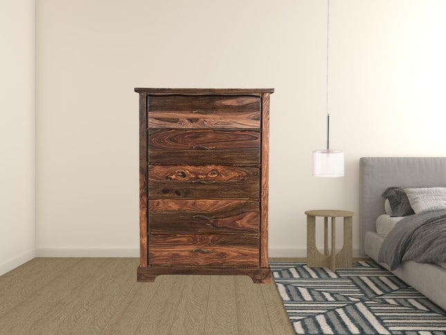 36" Dark Brown Solid Wood Five Drawer Chest