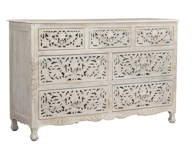 57" White Solid Wood Seven Drawer Dresser
