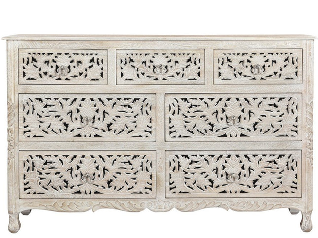 57" White Solid Wood Seven Drawer Dresser