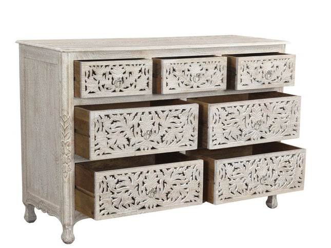 57" White Solid Wood Seven Drawer Dresser