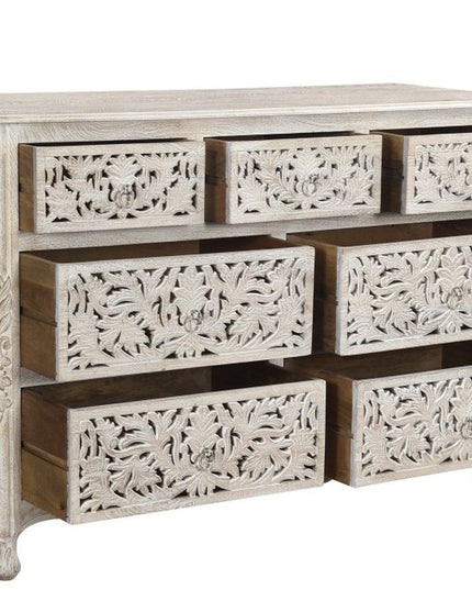 57" White Solid Wood Seven Drawer Dresser