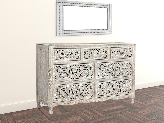 57" White Solid Wood Seven Drawer Dresser