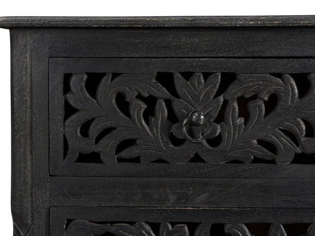 57" Black Solid Wood Seven Drawer Dresser