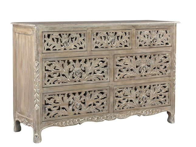 57" Gray Solid Wood Seven Drawer Dresser