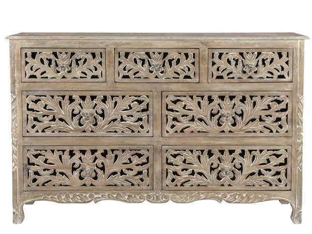 57" Gray Solid Wood Seven Drawer Dresser