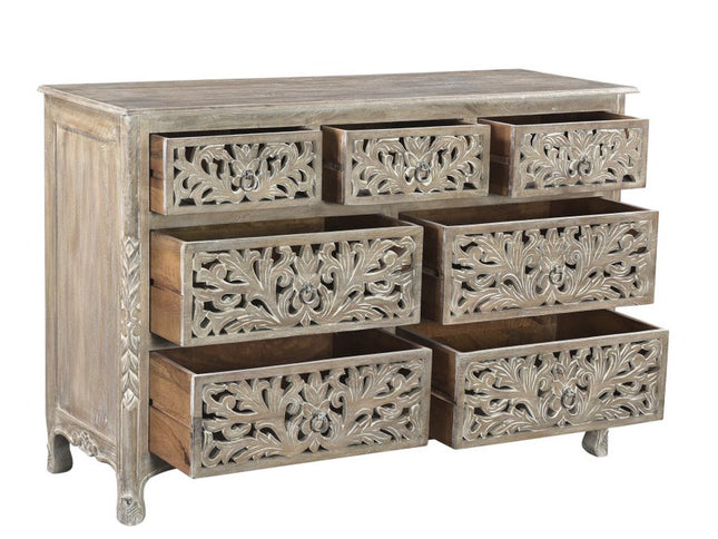 57" Gray Solid Wood Seven Drawer Dresser