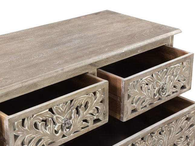 57" Gray Solid Wood Seven Drawer Dresser