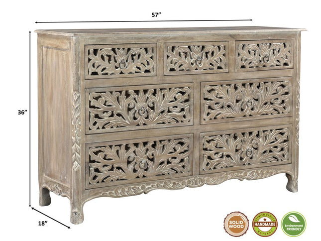 57" Gray Solid Wood Seven Drawer Dresser