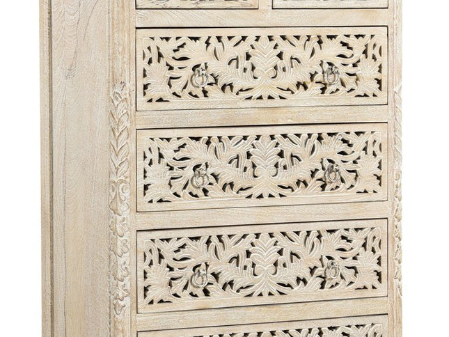 57" White Solid Wood Seven Drawer Dresser