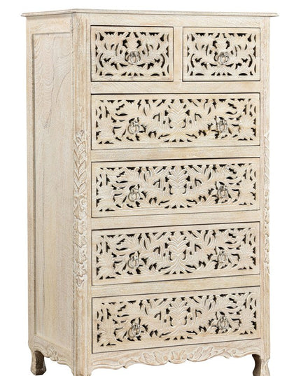 57" White Solid Wood Seven Drawer Dresser