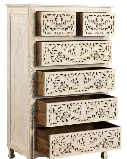 57" White Solid Wood Seven Drawer Dresser