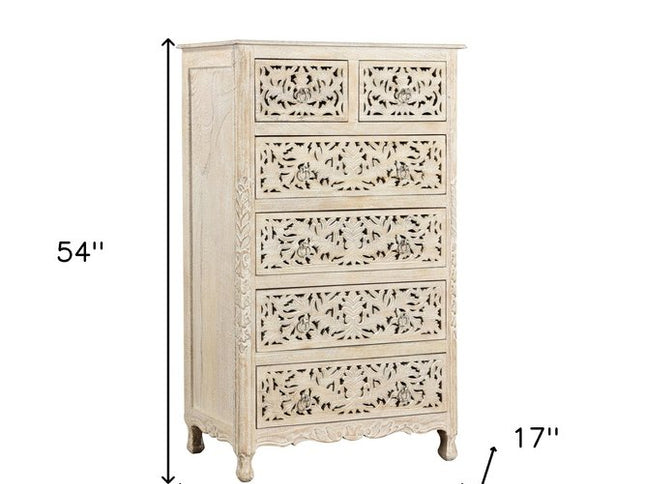 57" White Solid Wood Seven Drawer Dresser