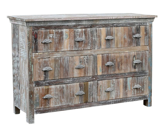 60" White Solid Wood Six Drawer Double Dresser