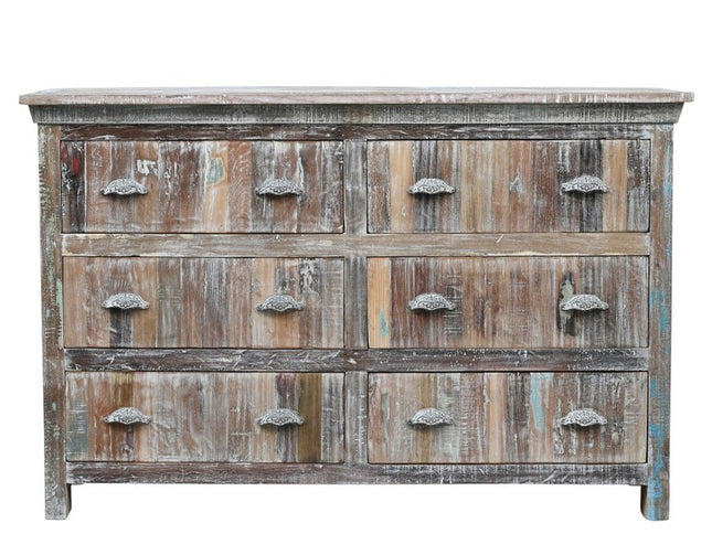 60" White Solid Wood Six Drawer Double Dresser