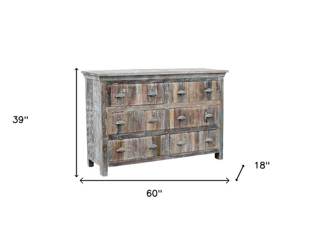 60" White Solid Wood Six Drawer Double Dresser