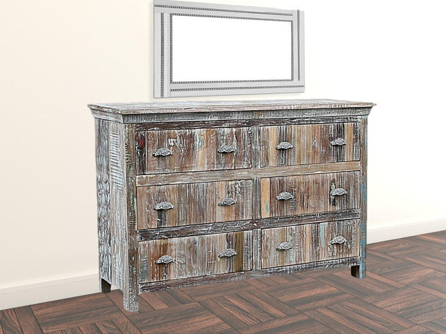 60" White Solid Wood Six Drawer Double Dresser