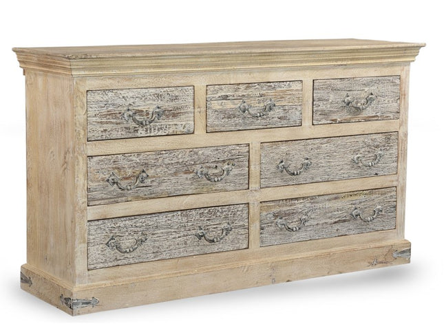 64" White Solid Wood Seven Drawer Double Dresser