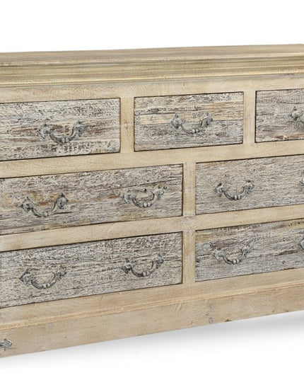 64" White Solid Wood Seven Drawer Double Dresser