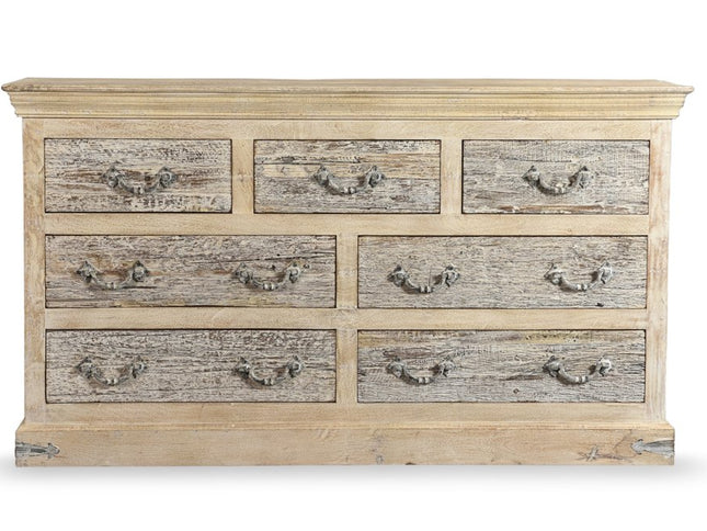 64" White Solid Wood Seven Drawer Double Dresser