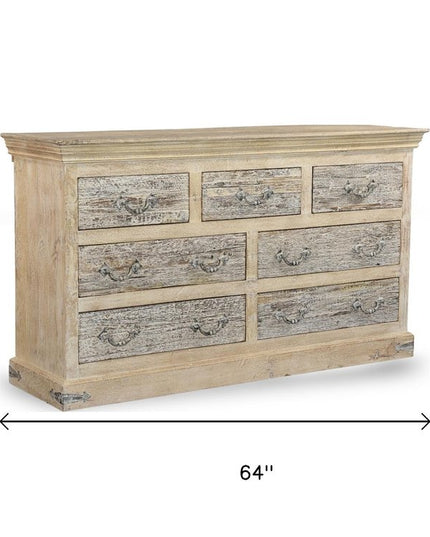 64" White Solid Wood Seven Drawer Double Dresser