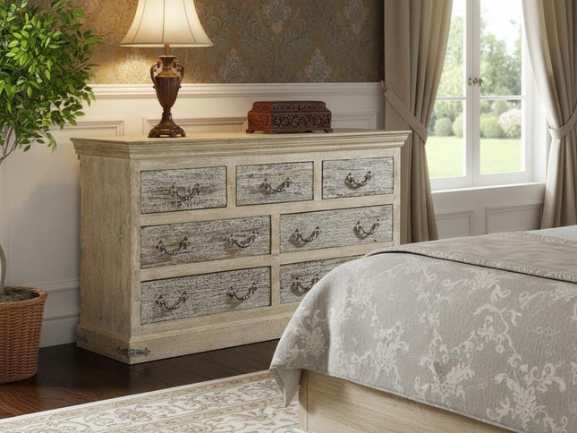 64" White Solid Wood Seven Drawer Double Dresser