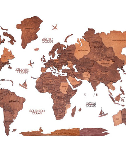 47" X 79" Brown and Tan Wood World Map Hanging Dimensional Sculpture