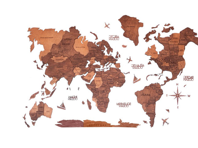 47" X 79" Brown and Tan Wood World Map Hanging Dimensional Sculpture