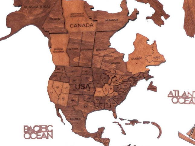 47" X 79" Brown and Tan Wood World Map Hanging Dimensional Sculpture