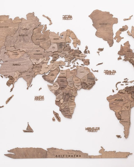 47" X 79" Wood Brown Wood World Map Hanging Dimensional Sculpture