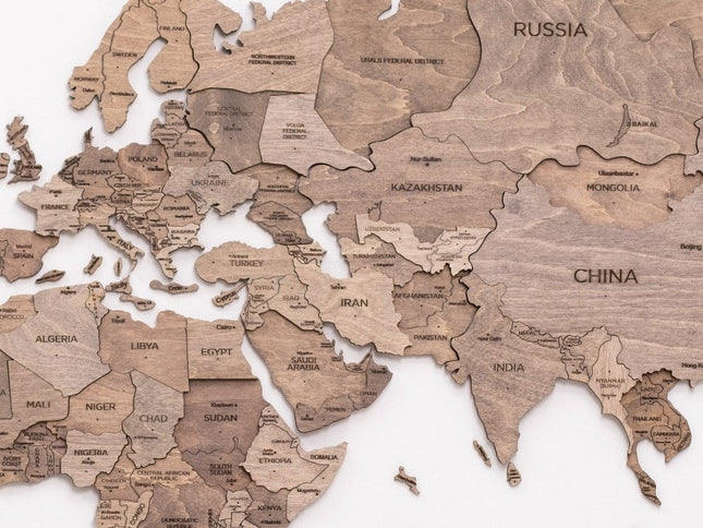 47" X 79" Wood Brown Wood World Map Hanging Dimensional Sculpture