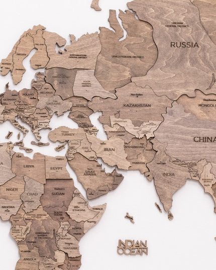 47" X 79" Wood Brown Wood World Map Hanging Dimensional Sculpture