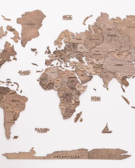 47" X 79" Wood Brown Wood World Map Hanging Dimensional Sculpture