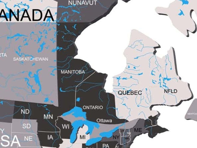 47" X 79" Black Gray and White Wood World Map Hanging Dimensional Sculpture