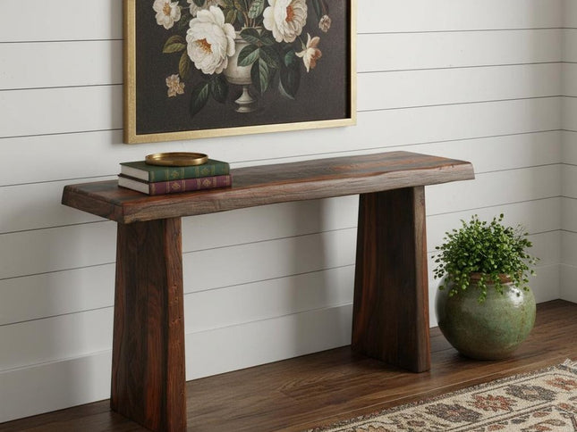 60" Dark Brown Solid Wood Frame Console Table