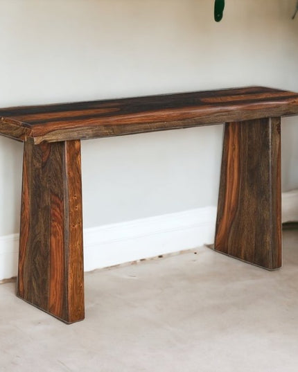 60" Dark Brown Solid Wood Frame Console Table