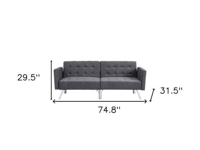 75" Dark Gray Linen Sleeper Sofa With Silver Legs