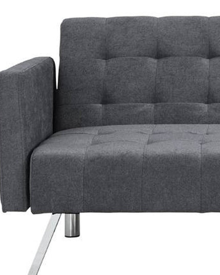 75" Dark Gray Linen Sleeper Sofa With Silver Legs